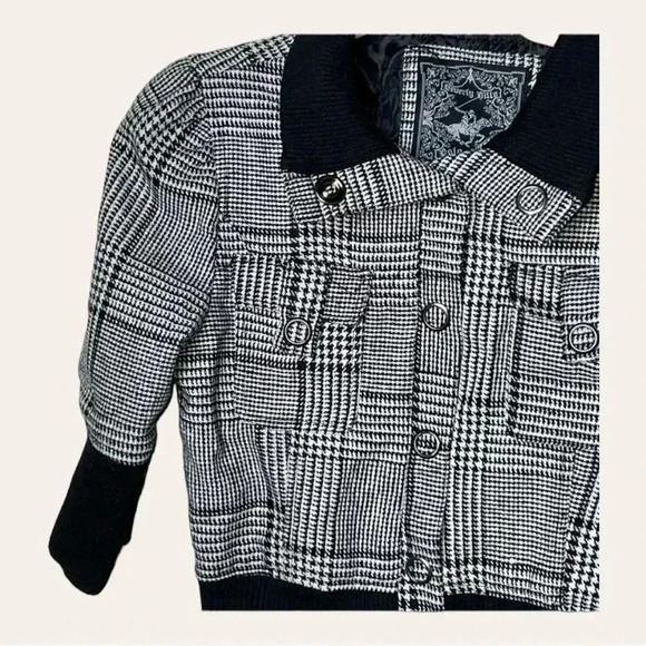 Women’s BEVERLY HILLS FULL ZIP JACKET SHORT SLEEVE SIZE SMALL PLAID‎ BLACK/WHITE - Picture 4 of 8